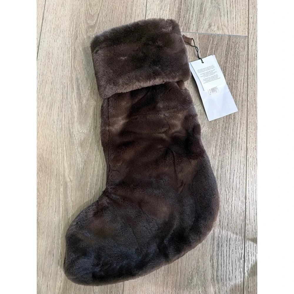 West Elm Faux Fur Christmas Stocking Chocolate Brown 1426306 12x18